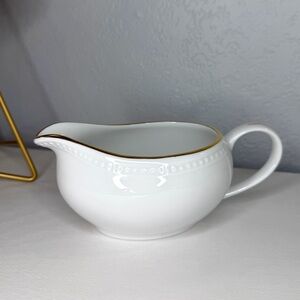 Pier 1 White Gold Line Monno-Bangladesh Gravy Boat - EUC